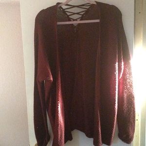 M Merlot Cardigan (crisscross detail back)